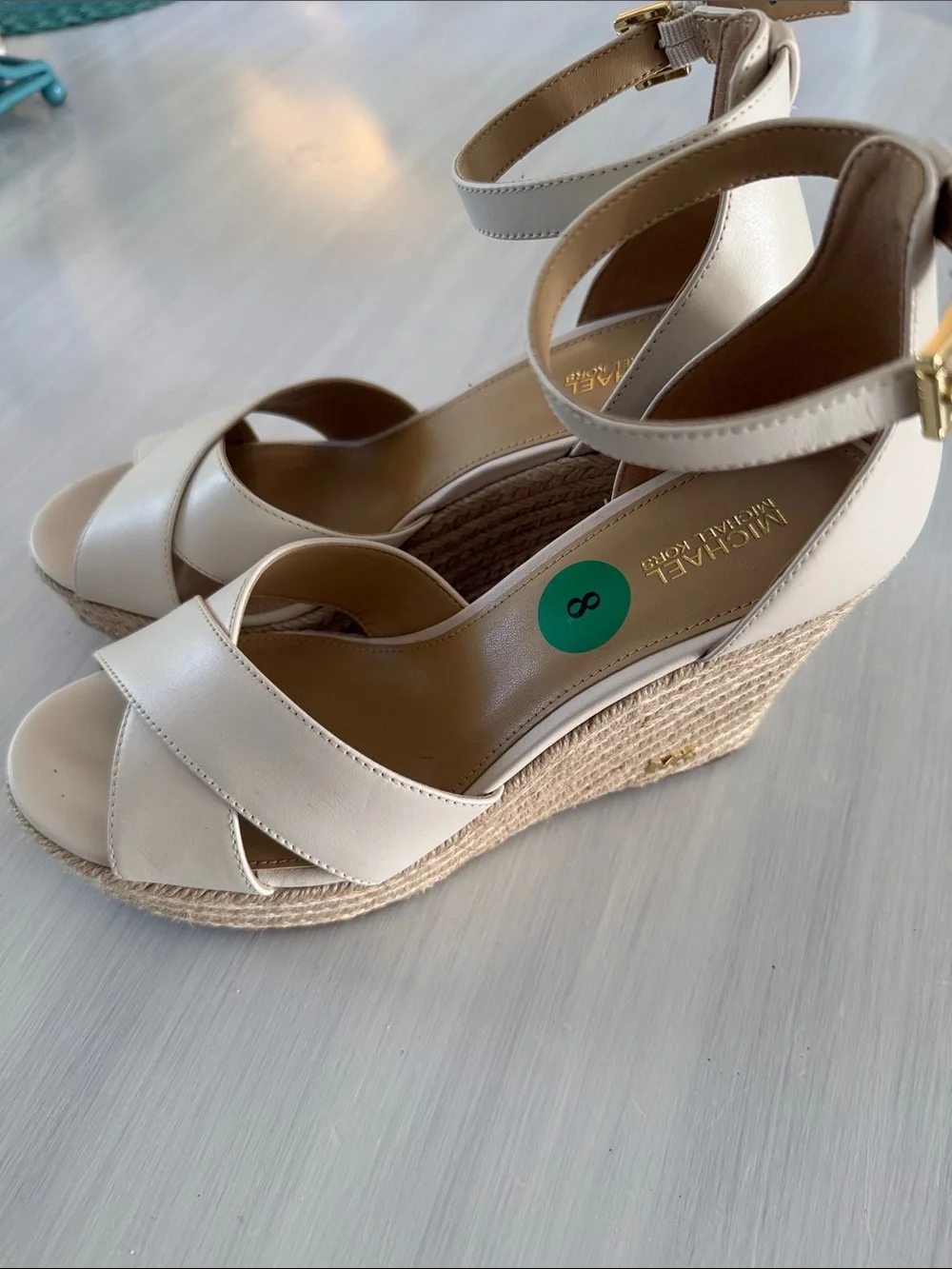 Michael Kors Cream Ankle-Strap Wedge Sandals size 8